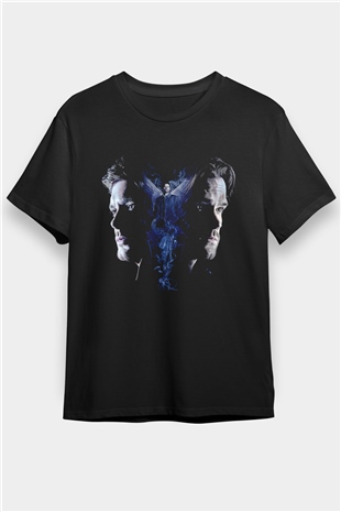 Supernatural Baskılı Unisex Siyah Tişört - Tshirt