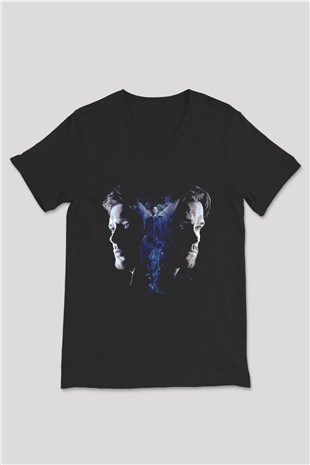 Supernatural Baskılı Unisex Siyah V Yaka Tişört - Tshirt