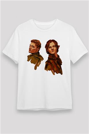 Supernatural Unisex Baskılı Beyaz Tişört - Tshirt