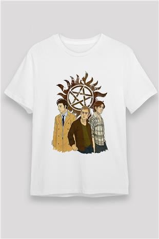 Supernatural Unisex Baskılı Beyaz Tişört - Tshirt