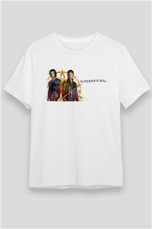 Supernatural Unisex Baskılı Beyaz Tişört - Tshirt
