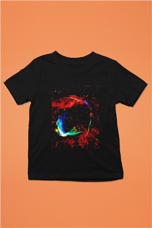 Süpernova Baskılı Siyah Unisex Çocuk Tişört