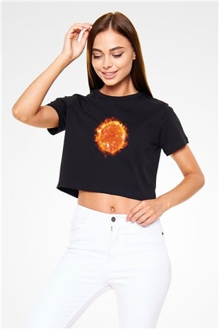 Süpernova Siyah  Crop Top Tişört