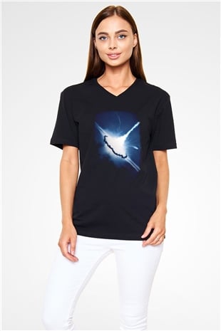 Süpernova Siyah Unisex V Yaka Tişört