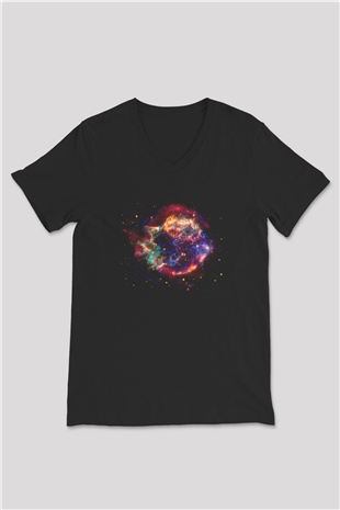 Süpernova Siyah Unisex V Yaka Tişört