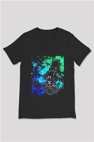 Süpürgeli Cadı Baskılı Unisex Siyah  V Yaka Tişört