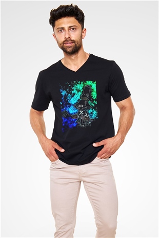 Süpürgeli Cadı Baskılı Unisex Siyah  V Yaka Tişört