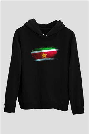 Surinam - Suriname Bayrağı Baskılı Unisex Siyah Kapüşonlu Sweatshirt