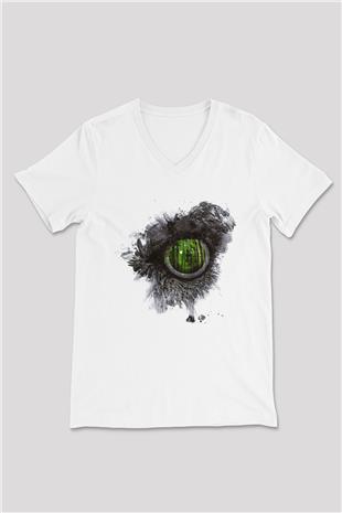 Swallow The Sun Baskılı Beyaz Unisex V Yaka Tişört - Tshirt