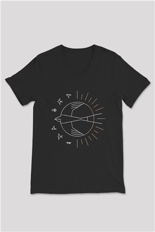Swallow The Sun Baskılı Unisex Siyah V Yaka Tişört - Tshirt