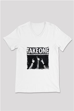 Swedish House Mafia Baskılı Beyaz V Yaka Unisex Tişört