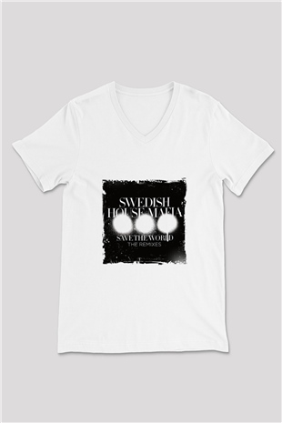 Swedish House Mafia Baskılı Beyaz V Yaka Unisex Tişört