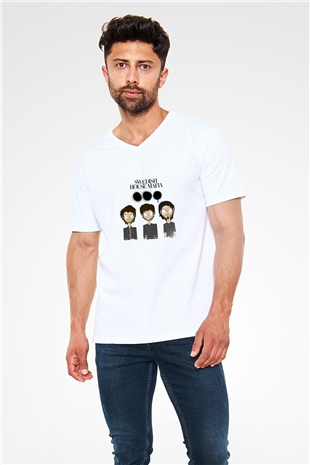 Swedish House Mafia Baskılı Beyaz V Yaka Unisex Tişört