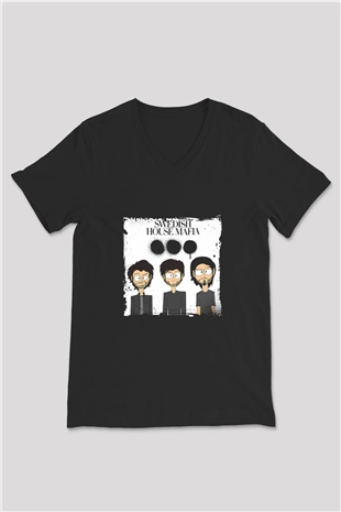 Swedish House Mafia Baskılı Unisex Siyah V Yaka Tişört