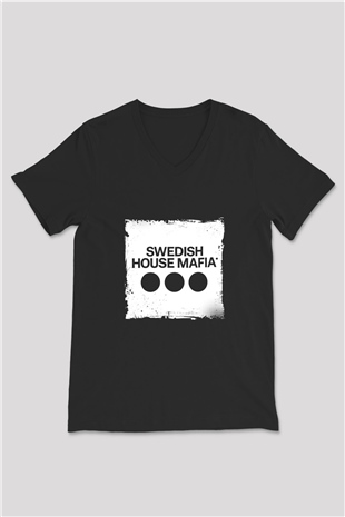 Swedish House Mafia Baskılı Unisex Siyah V Yaka Tişört