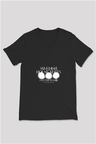 Swedish House Mafia Baskılı Unisex Siyah V Yaka Tişört