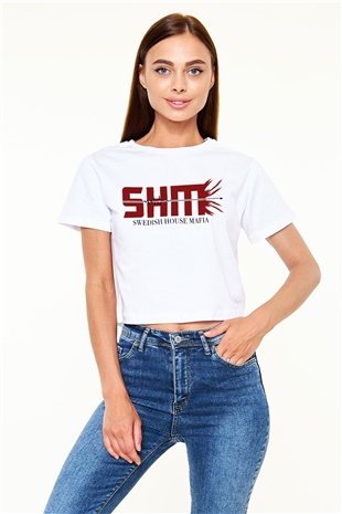 Swedish House Mafia Beyaz Croptop Tişört