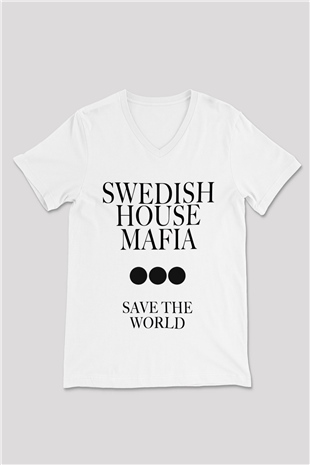 Swedish House Mafia Beyaz Unisex V Yaka Tişört T-Shirt