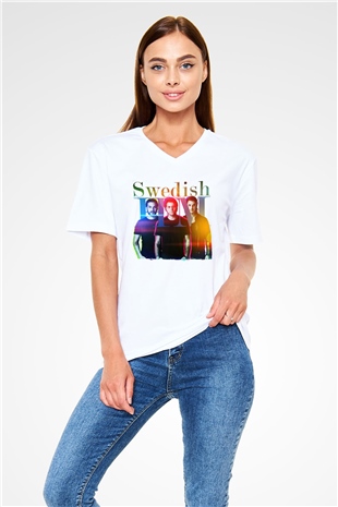Swedish House Mafia Beyaz Unisex V Yaka Tişört