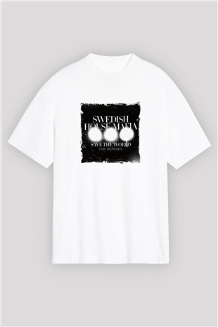 Swedish House MafiaBaskılı Beyaz Oversize Tişört