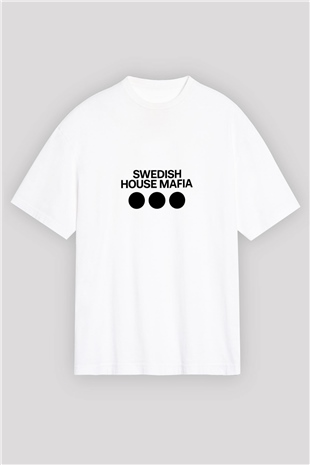 Swedish House MafiaBaskılı Beyaz Oversize Tişört