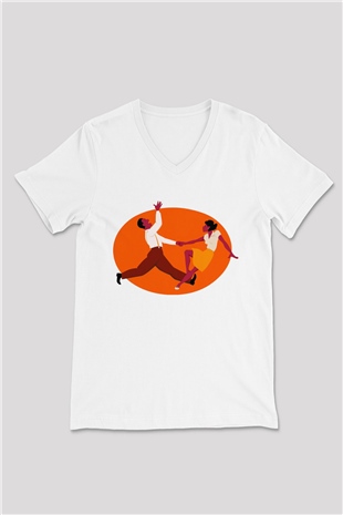 Swing Beyaz Unisex V Yaka Tişört T-Shirt