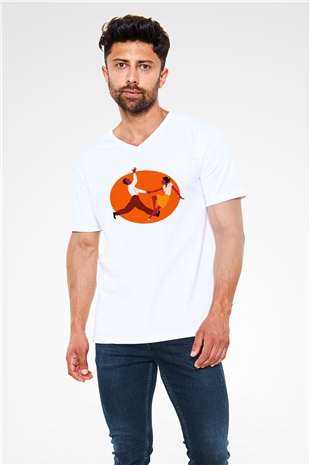 Swing Beyaz Unisex V Yaka Tişört T-Shirt
