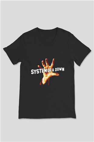 System of a Down Siyah Unisex V Yaka Tişört T-Shirt