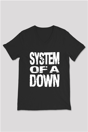 System of a Down Siyah Unisex V Yaka Tişört T-Shirt