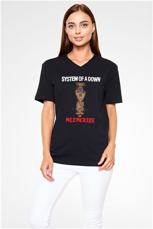 System of a Down Siyah Unisex V Yaka Tişört T-Shirt