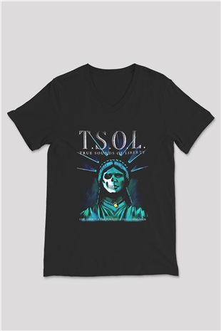 T.S.O.L. Siyah Unisex V Yaka Tişört T-Shirt