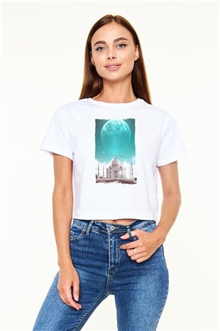 Tac Mahal Beyaz  Crop Top Tişört