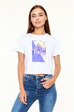 Tac Mahal Beyaz  Crop Top Tişört