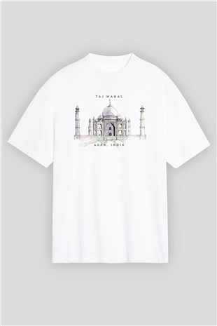 Tac Mahal Beyaz Oversize Tişört Oversize T-shirt - TişörtFabrikası