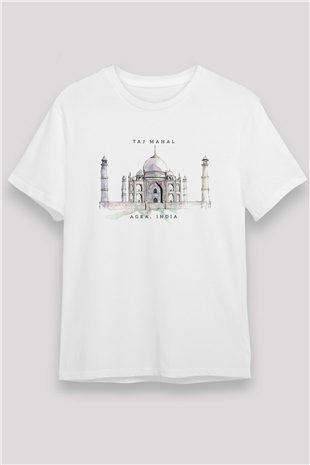 Tac Mahal Beyaz Unisex Tişört T-Shirt - TişörtFabrikası