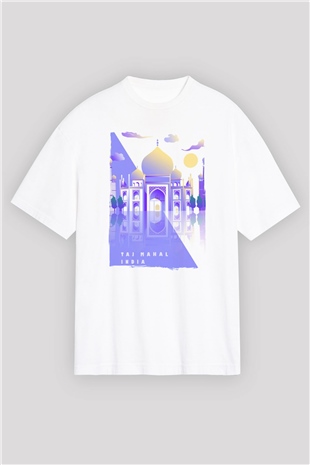 Tac Mahal Beyaz Oversize Tişört Oversize T-shirt - TişörtFabrikası