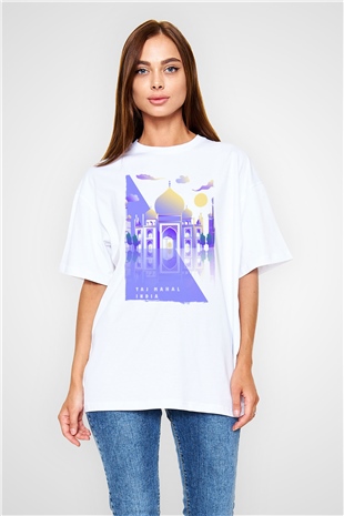 Tac Mahal Beyaz Oversize Tişört Oversize T-shirt - TişörtFabrikası