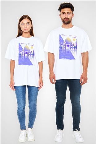 Tac Mahal Beyaz Oversize Tişört Oversize T-shirt - TişörtFabrikası