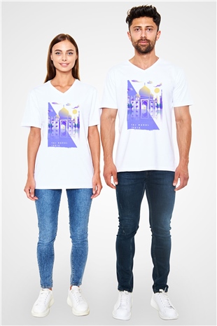 Tac Mahal Beyaz Unisex V Yaka Tişört