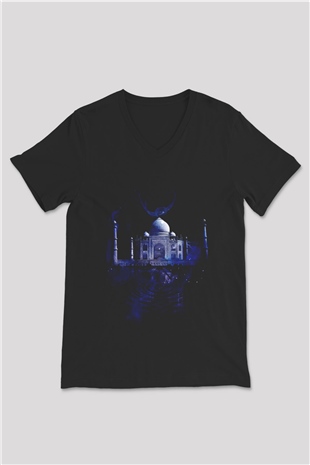 Tac Mahal Siyah Unisex V Yaka Tişört