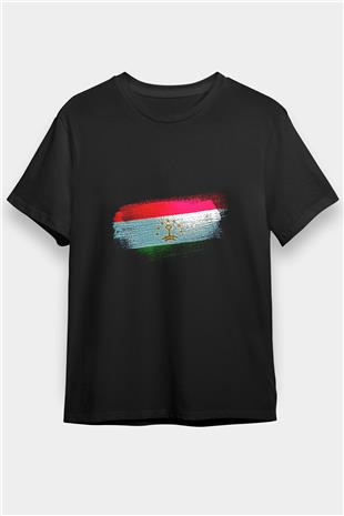 Tacikistan - Tajikistan Bayrağı Baskılı Unisex Siyah Tişört