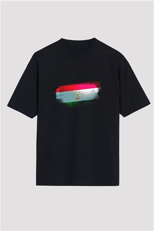 Tacikistan - Tajikistan Bayrağı Baskılı Unisex Siyah Oversize Tişört