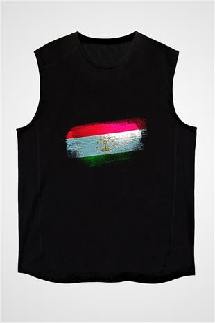 Tacikistan - Tajikistan Bayrağı Baskılı Unisex Siyah Kolsuz Tişört