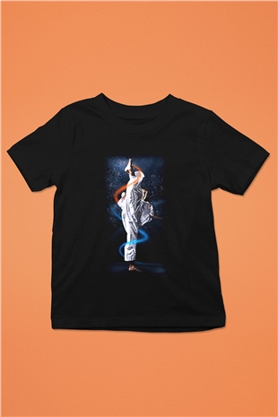 Taekwondo Baskılı Siyah Unisex Çocuk Tişört