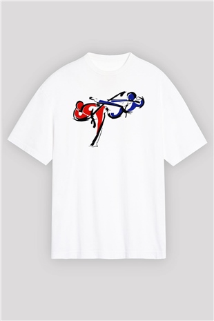 Taekwondo Beyaz Unisex Oversize Tişört T-Shirt