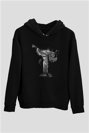 Taekwondo Siyah Unisex Kapüşonlu Sweatshirt