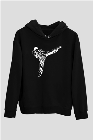 Taekwondo Siyah Unisex Kapüşonlu Sweatshirt