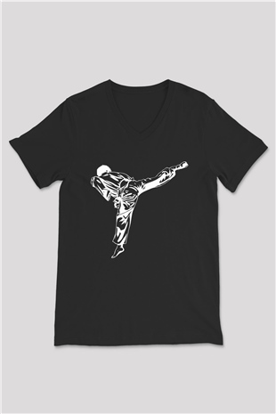 Taekwondo Siyah Unisex V Yaka Tişört