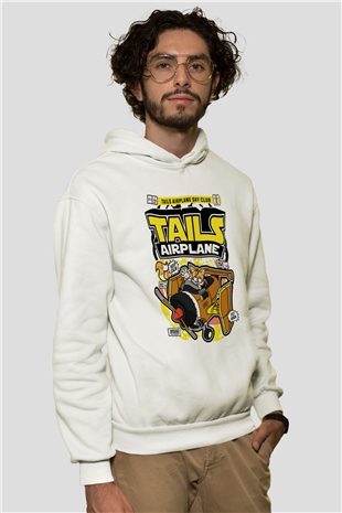 Tails Airplane  Baskılı Unisex Beyaz Hoodie