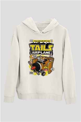 Tails Airplane  Baskılı Unisex Beyaz Hoodie